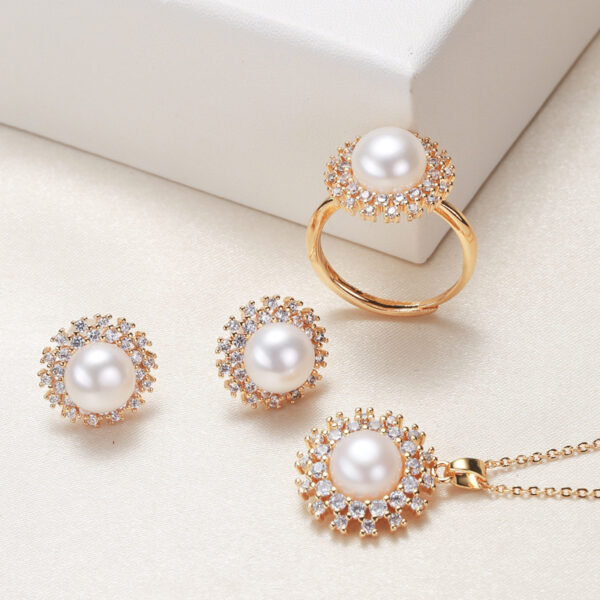 Pearl Necklace Ring and Earings Set - Image 5