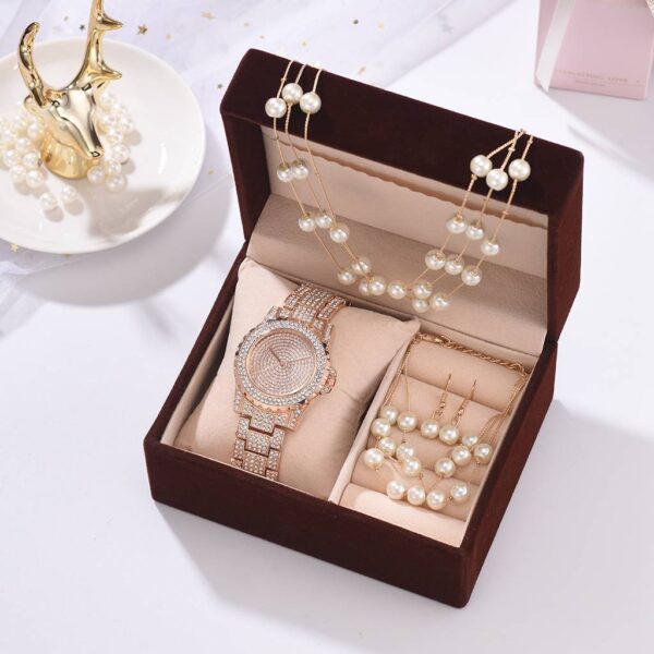 Diamond Watch with Pearl Bracelet, Earring and Necklace - Image 2