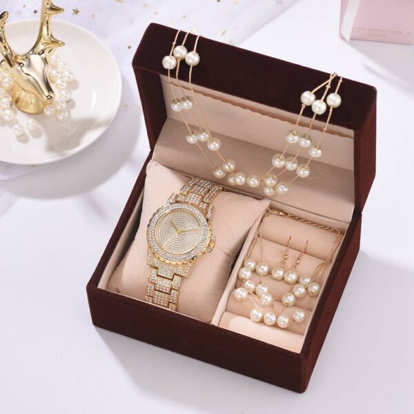 Diamond Watch with Pearl Bracelet, Earring and Necklace - Image 3