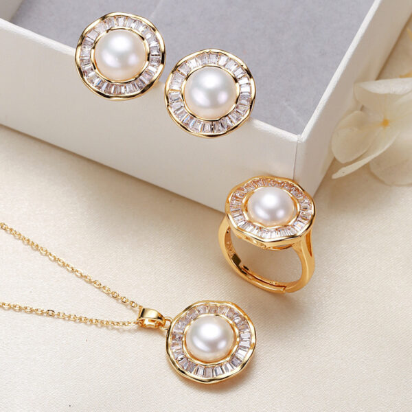 Pearl Necklace Ring and Earings Set - Image 3