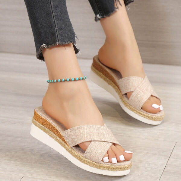 Hemp Wedge Sandals Platform Slippers - Image 4