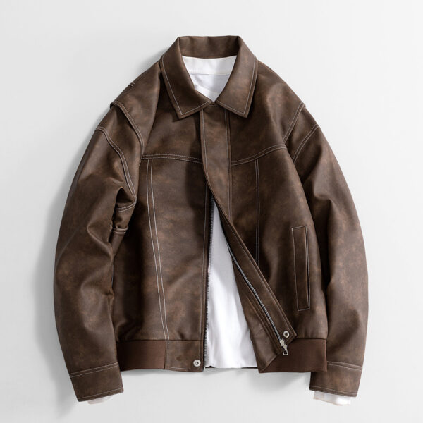 Loose Retro PU Leather Jacket - Image 2