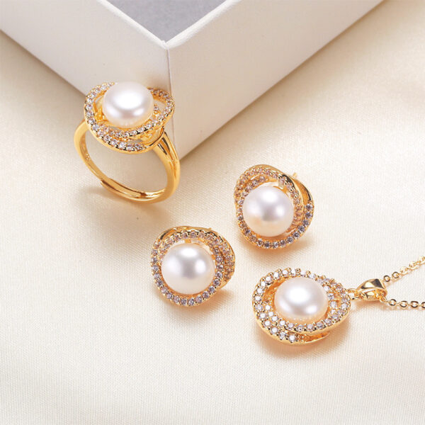 Pearl Necklace Ring and Earings Set - Image 4