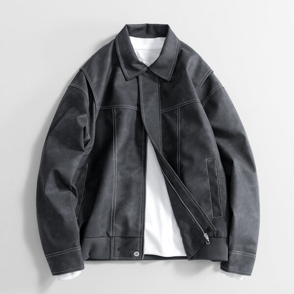 Loose Retro PU Leather Jacket - Image 5