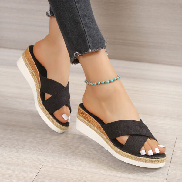 Hemp Wedge Sandals Platform Slippers - Image 2