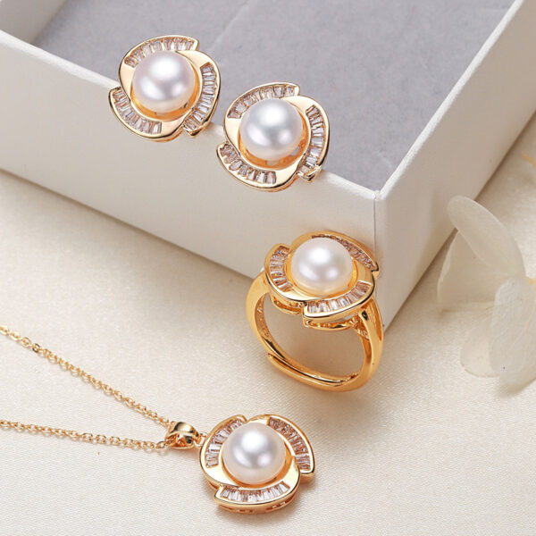 Pearl Necklace Ring and Earings Set - Image 2