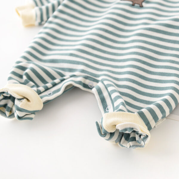 Striped Dinosaur Embroidery Long-Sleeved Jumpsuit - Image 2