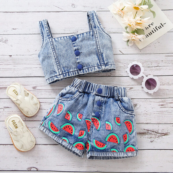 Girls' Denim shirt short set